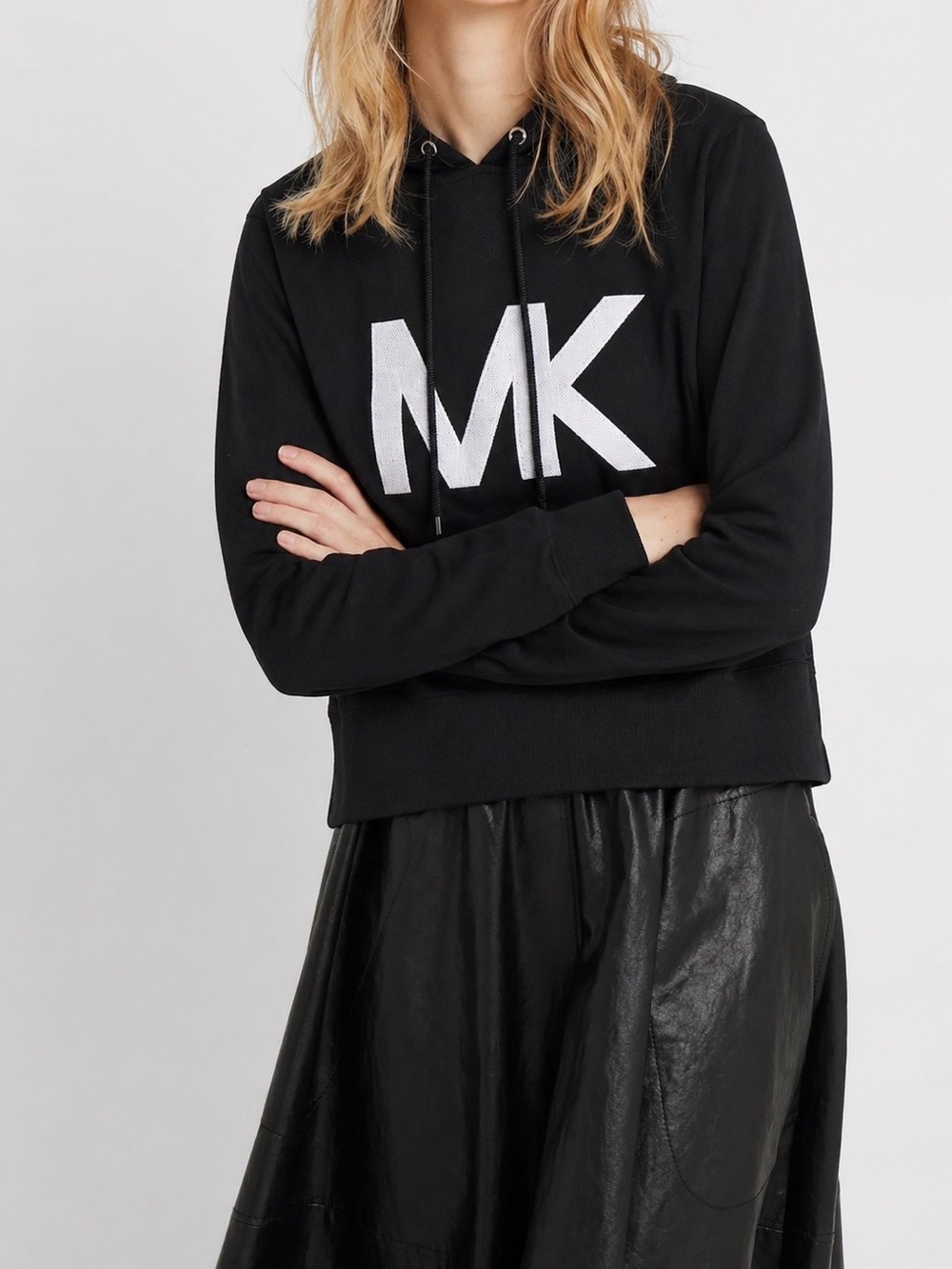 Michael Kors Logo Long Sleeve Signature MK Hooded Black White Hoodie Sweatshirt